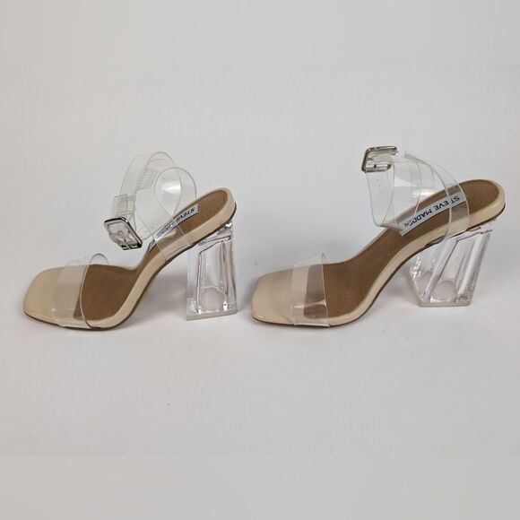 Steve Madden Hundred Clear Plastic Nude Beige Sandals Plastic Heels Size 5 Women - Picture 9 of 11
